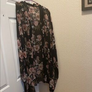 Floral Black Sheer Kimono Cardigan - Lightweight Women Top